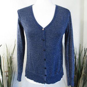 Sara Womens Sweater Sz S Cardigan Blue Silver